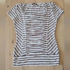 Cable & Gauge Brown and White Striped Short Sleeve Top